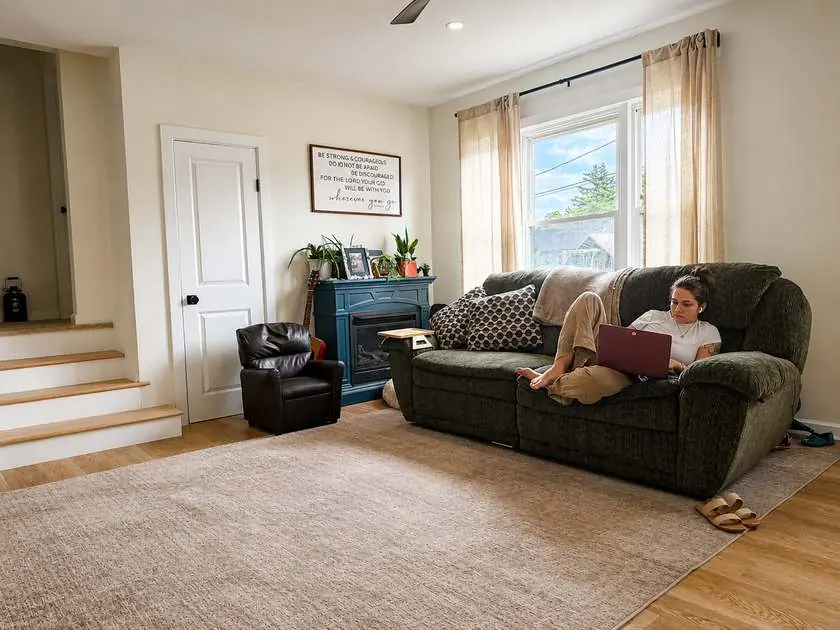 Finished living room in the completed whole-home renovation