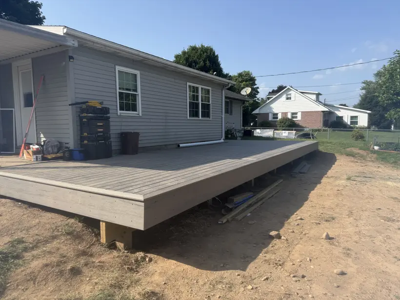 TimberTech composite decking laid over the frame before railing goes on